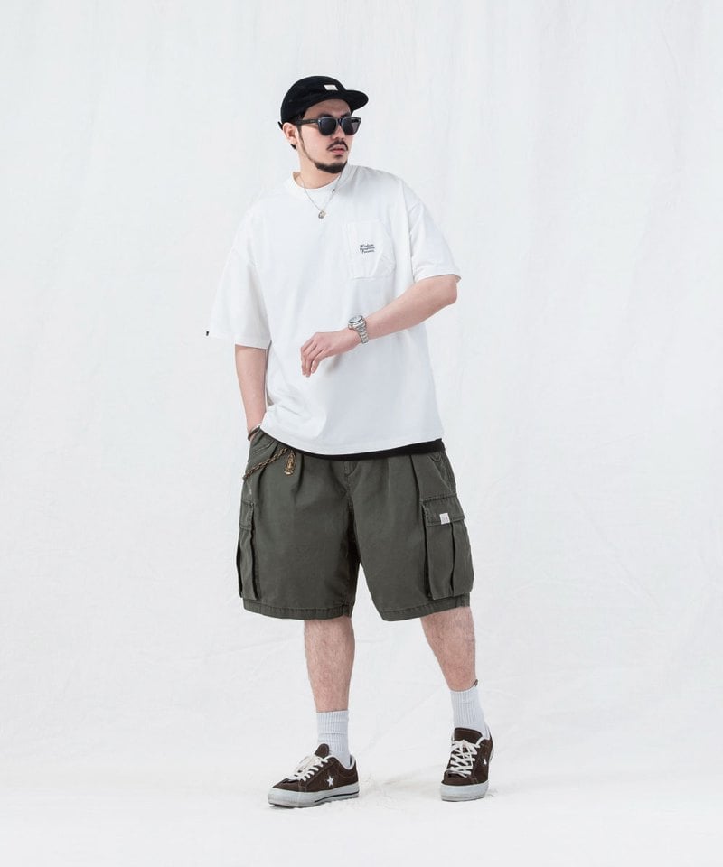 水洗雙摺軍短褲 washed double-pleated cargo shorts