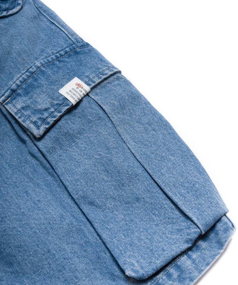 水洗牛仔雙摺軍短褲 washed double-pleated cargo shorts