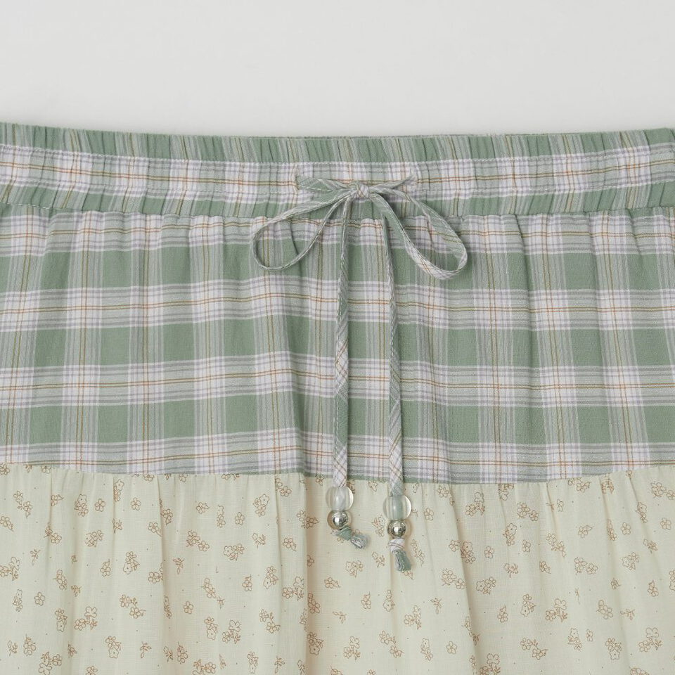 RON4001-262 拼接中長裙 FLORAL CHECK PATCHWORK MID SKIRT