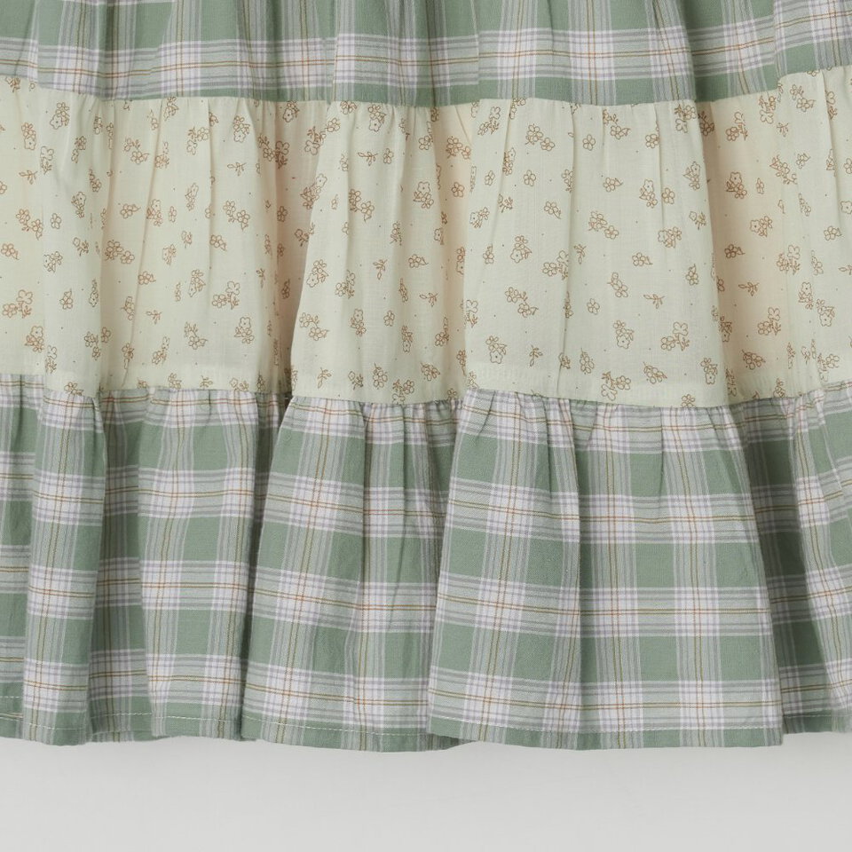 RON4001-262 拼接中長裙 FLORAL CHECK PATCHWORK MID SKIRT