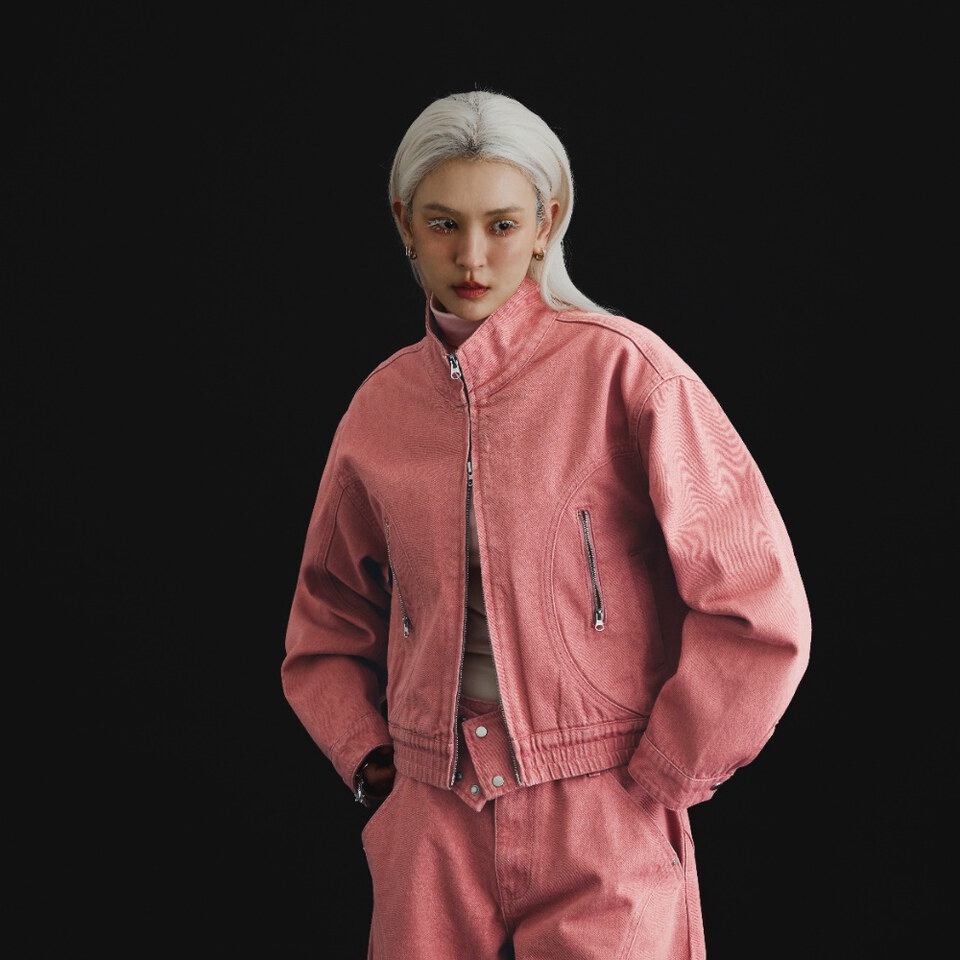 RTE1101-261 Stand Collar Denim Jacket