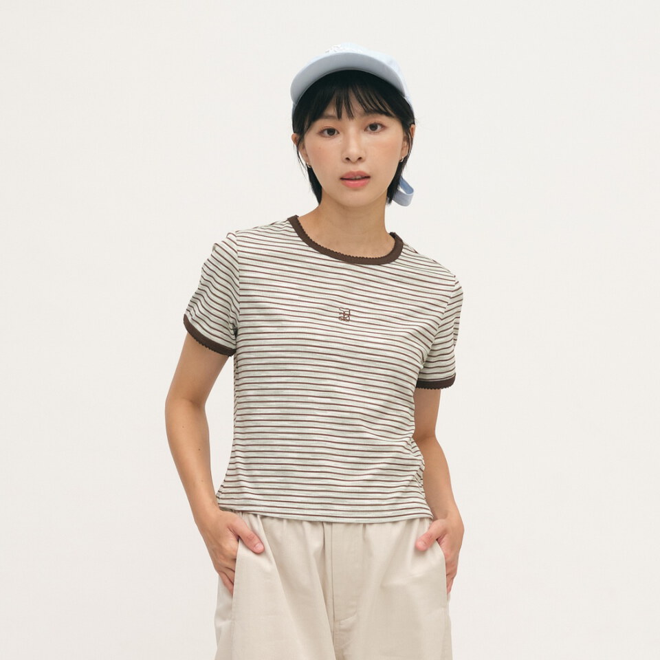 SAA0048-262 蕾絲花邊條紋TEE