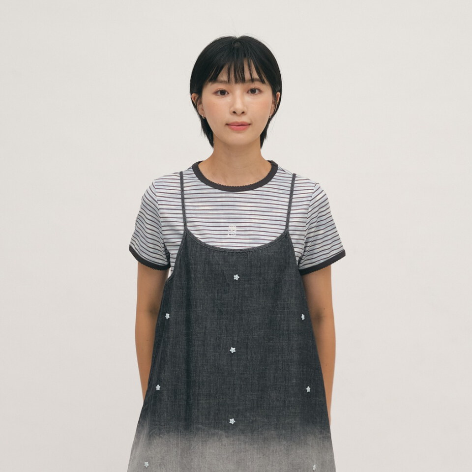 蕾絲花邊條紋TEE