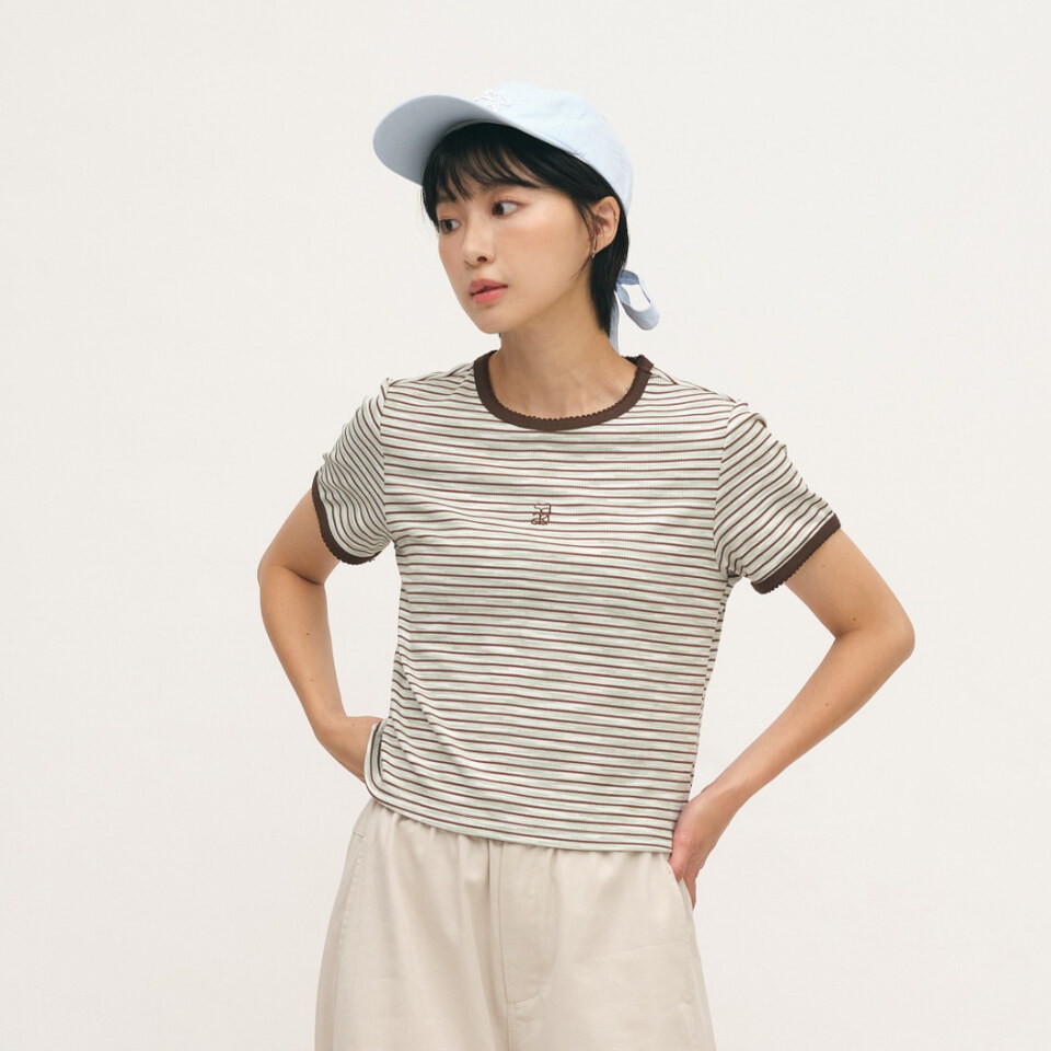 蕾絲花邊條紋TEE