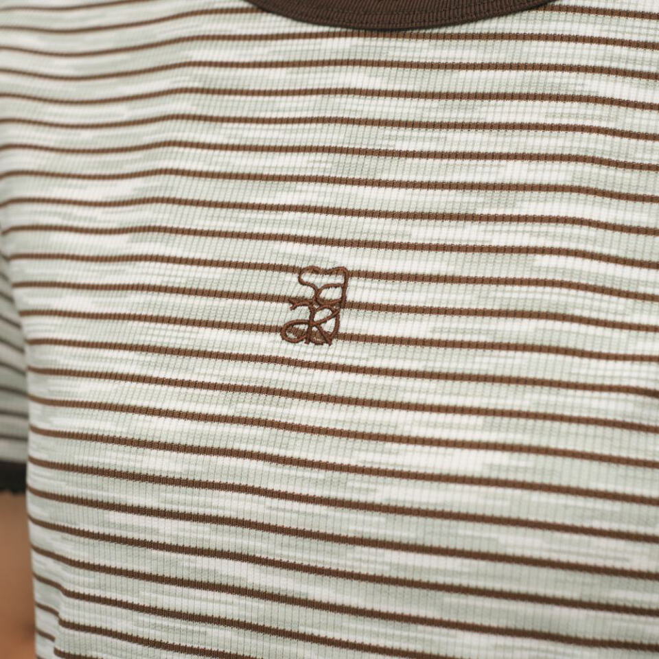 蕾絲花邊條紋TEE