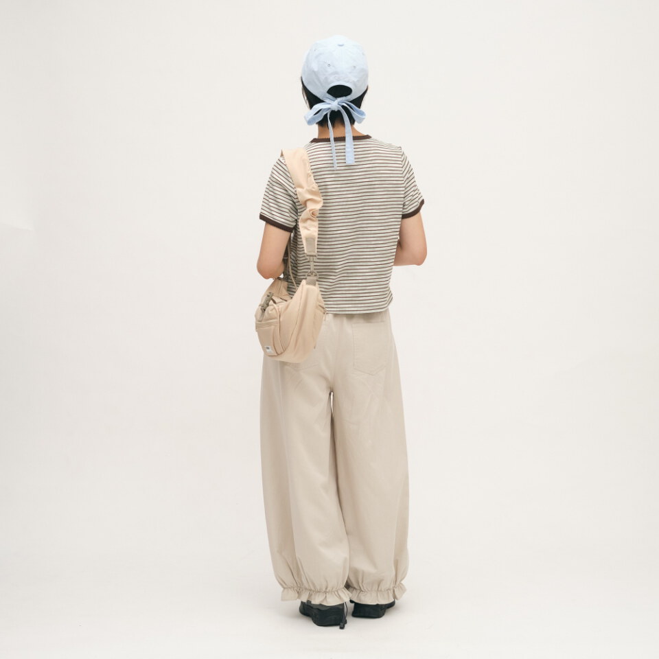 蕾絲花邊條紋TEE