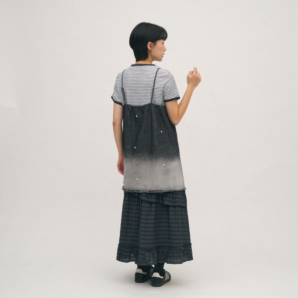 蕾絲花邊條紋TEE