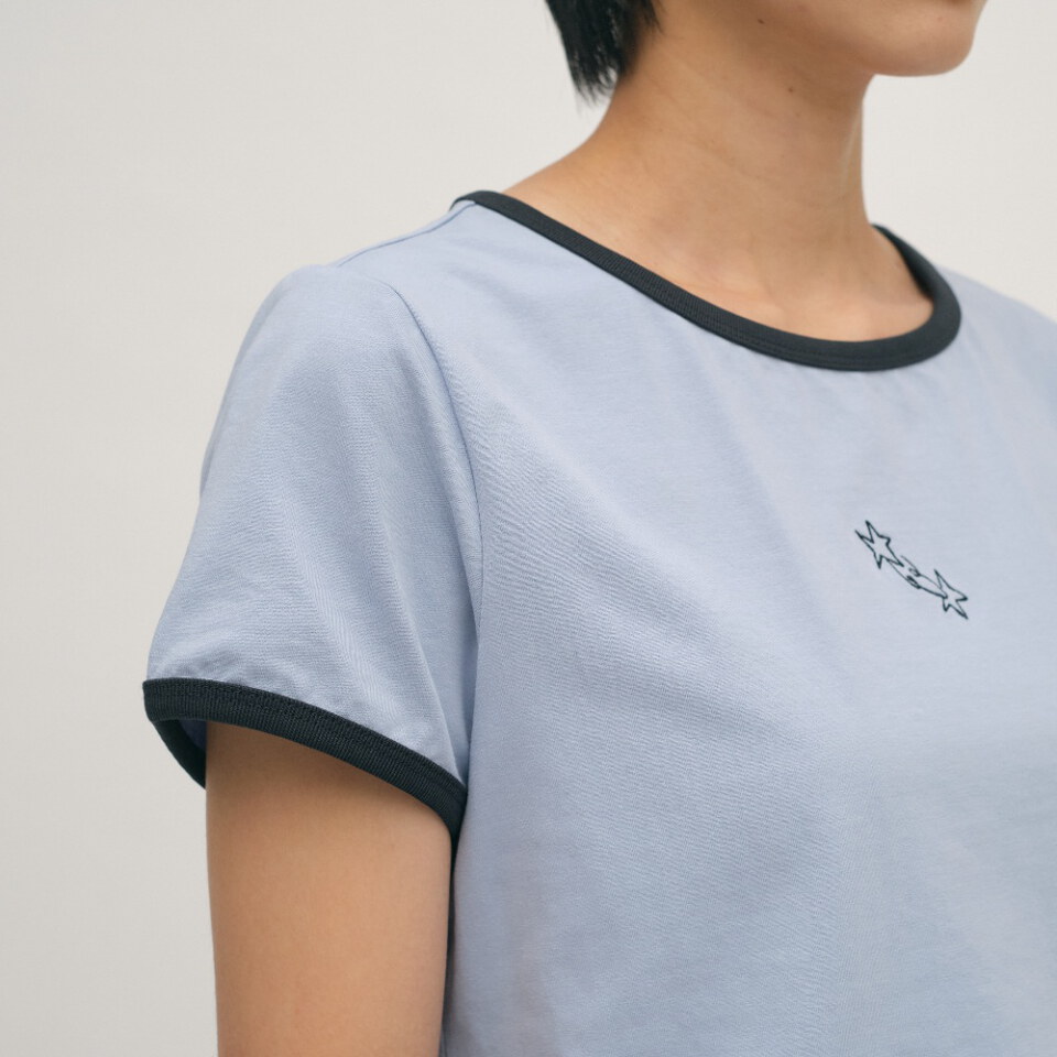 流星刺繡拼接合肩TEE