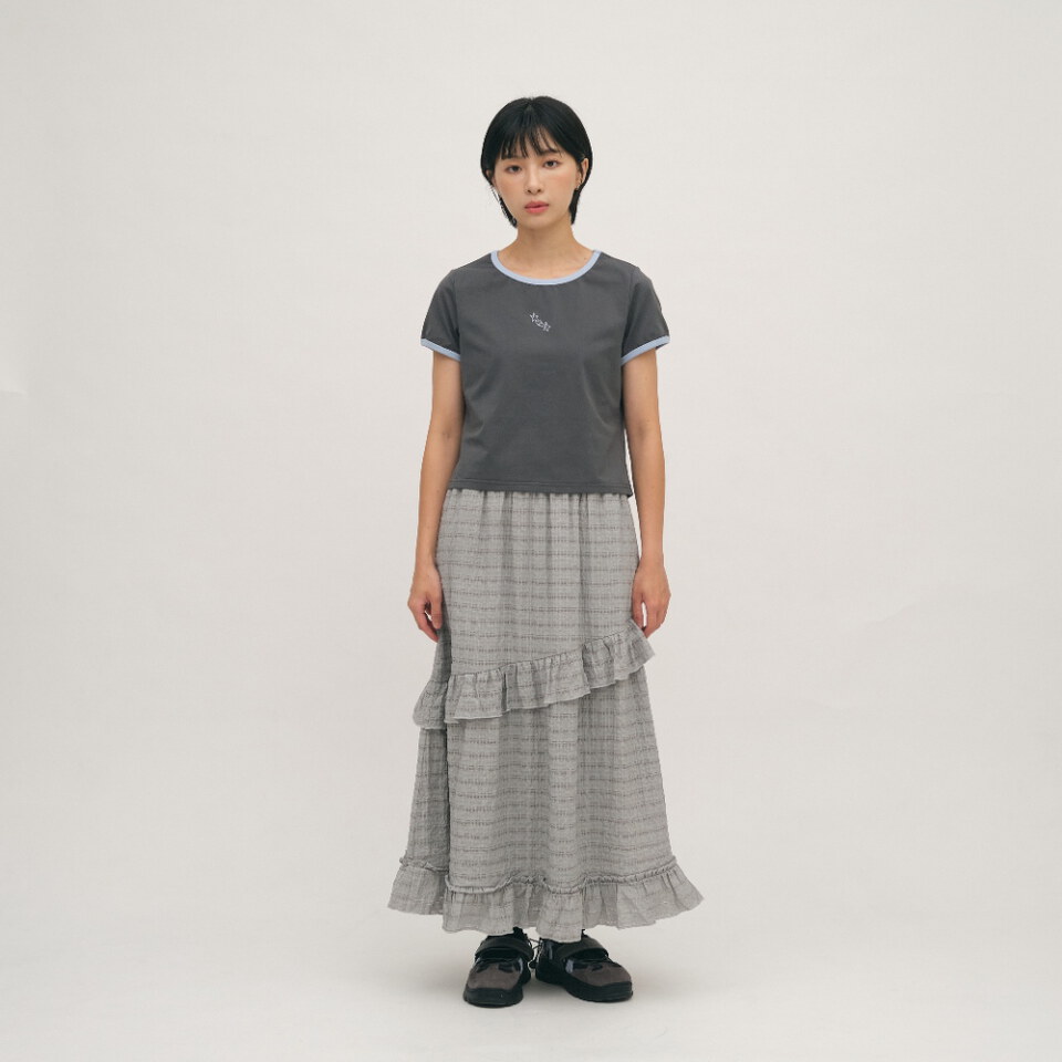 流星刺繡拼接合肩TEE