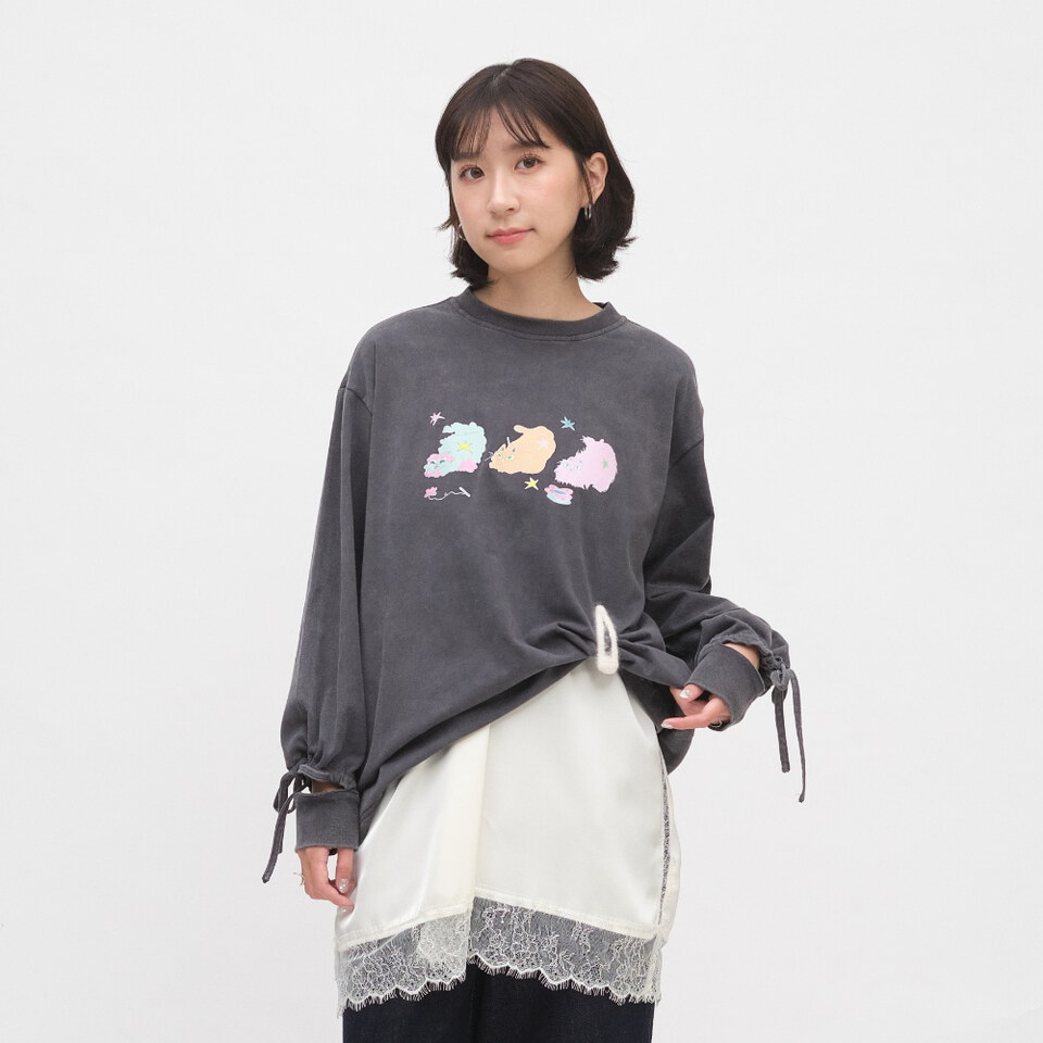 袖口綁帶貓貓水洗tee