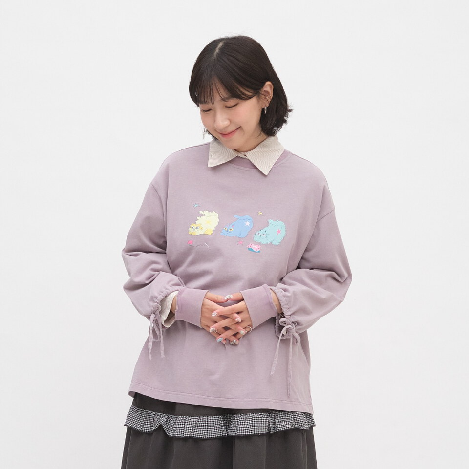 袖口綁帶貓貓水洗tee