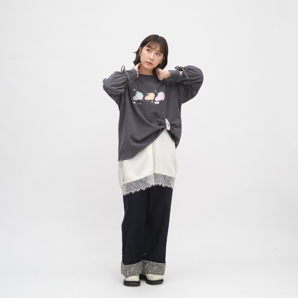 袖口綁帶貓貓水洗tee