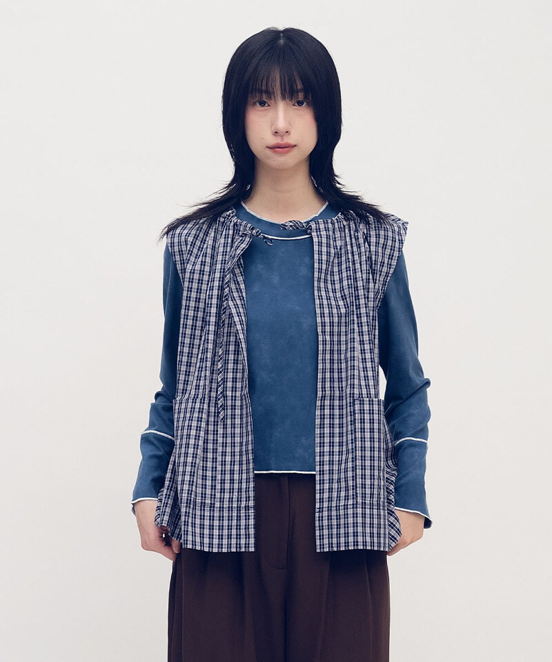 格紋綁帶抽繩背心