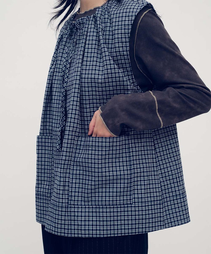 格紋綁帶抽繩背心