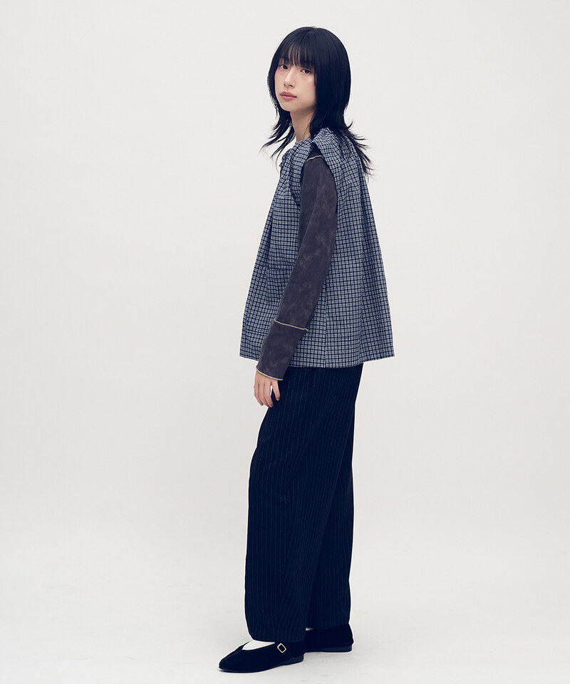 格紋綁帶抽繩背心