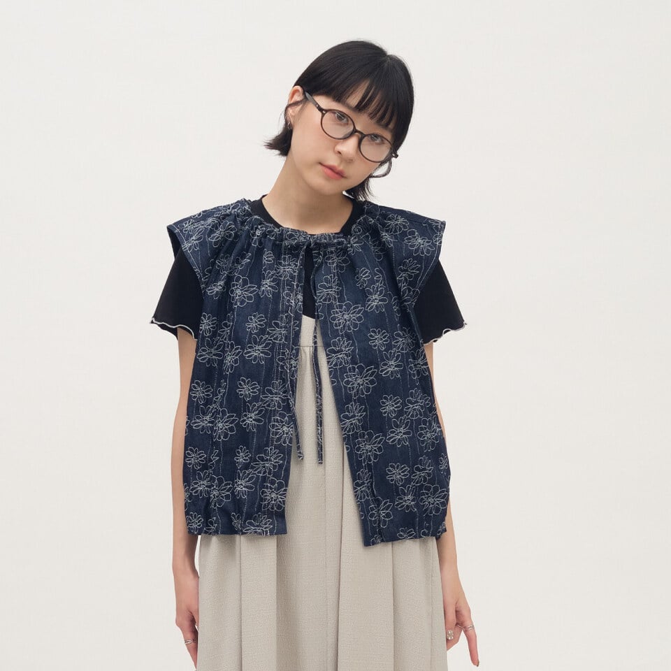 SAA0123-261 丹寧氣球下擺綁帶背心