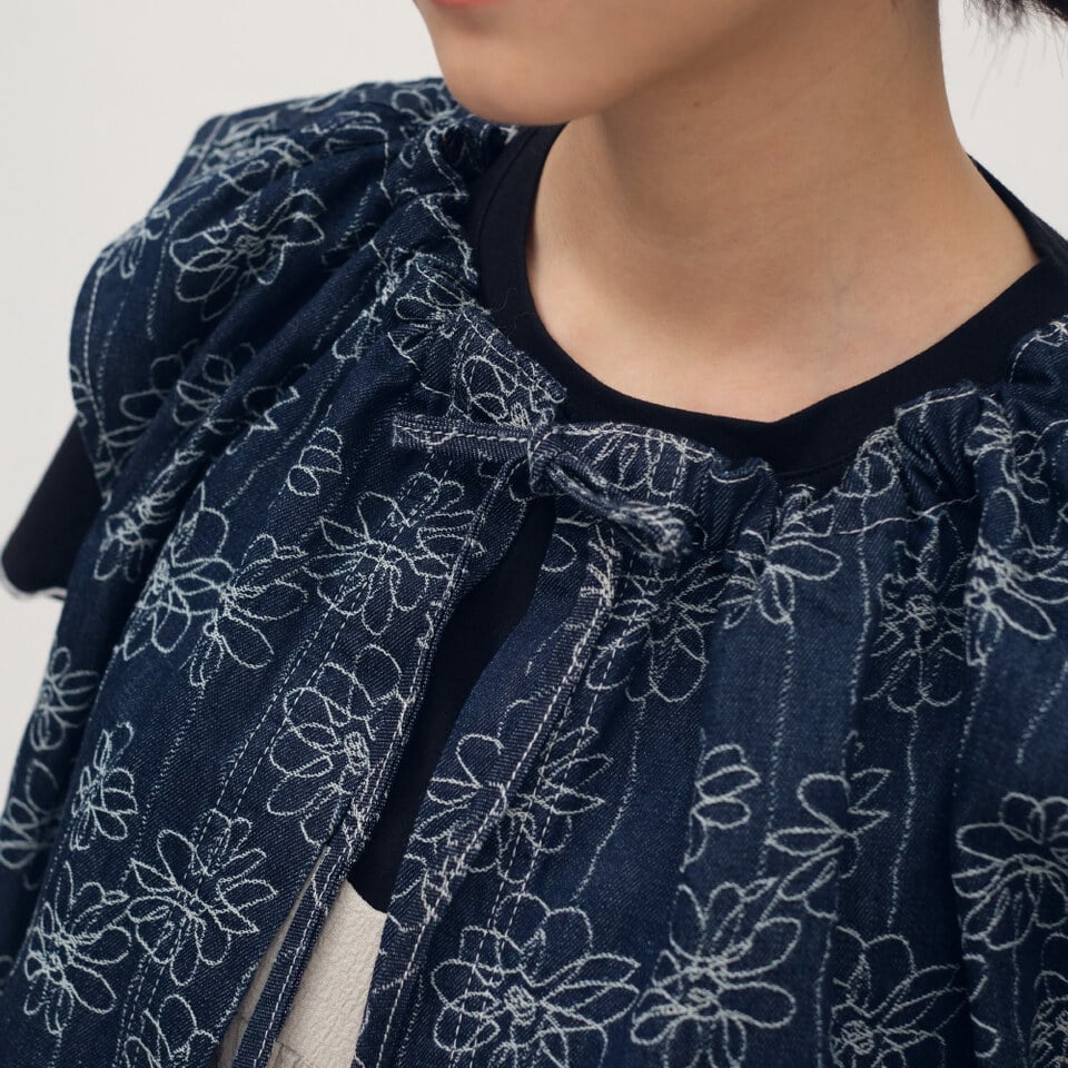 丹寧氣球下擺綁帶背心