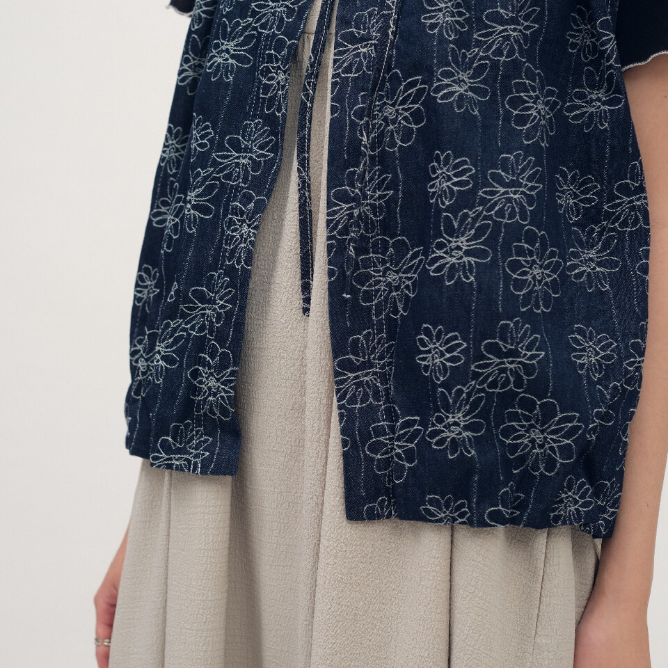 丹寧氣球下擺綁帶背心