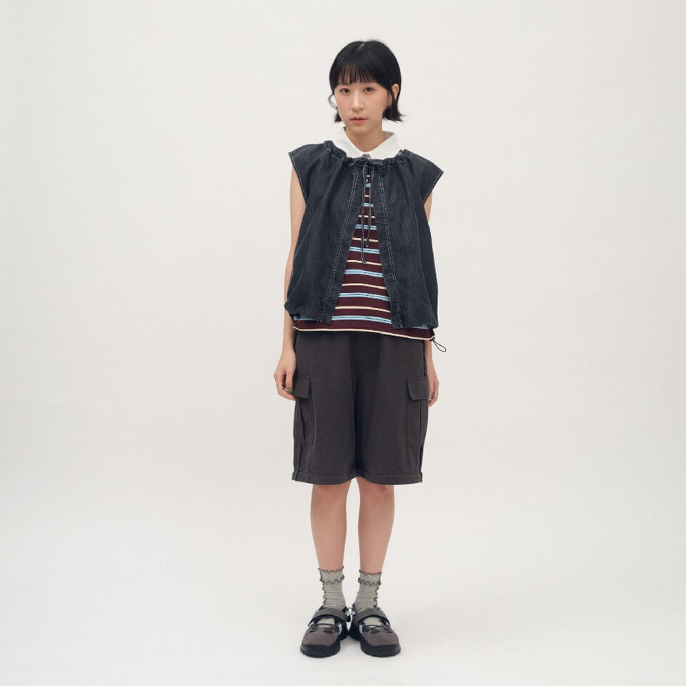 丹寧氣球下擺綁帶背心
