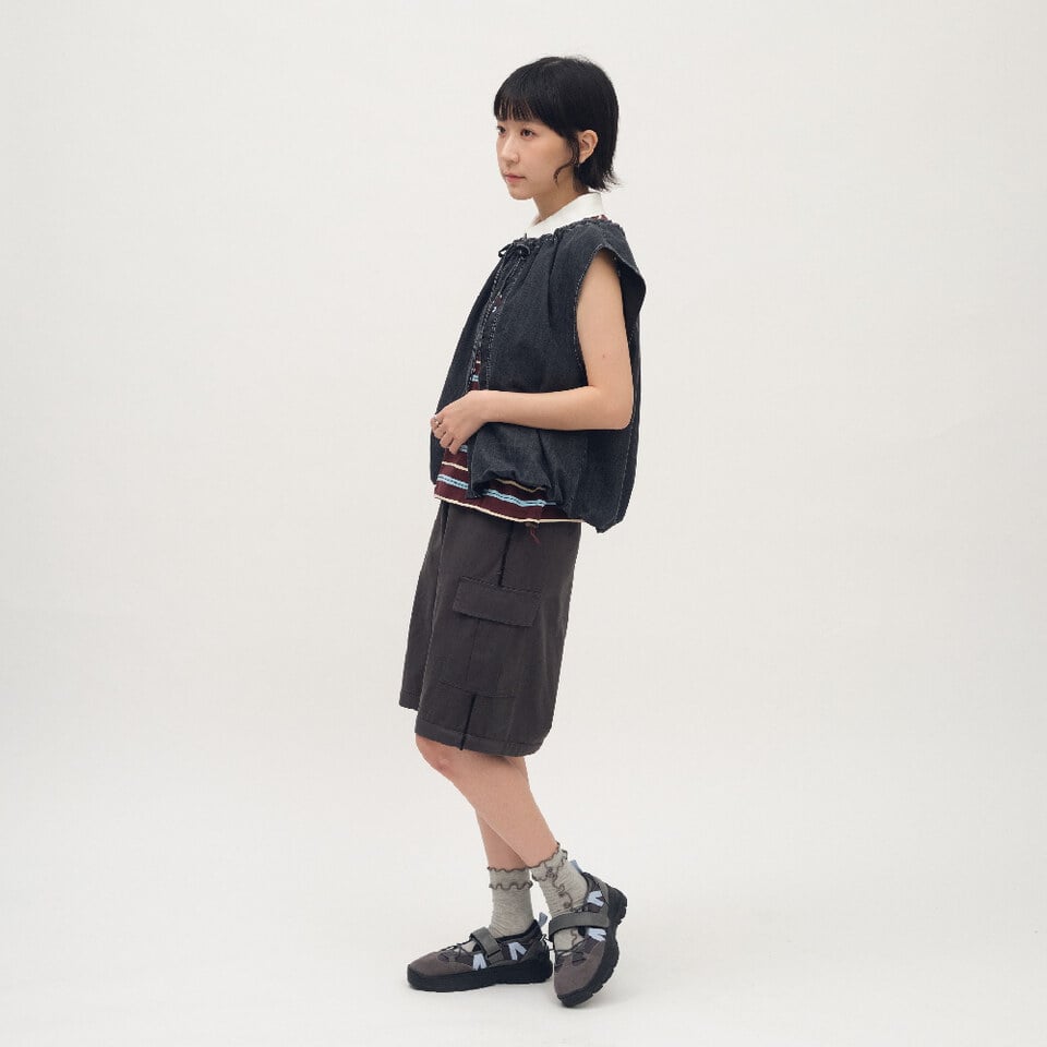 丹寧氣球下擺綁帶背心