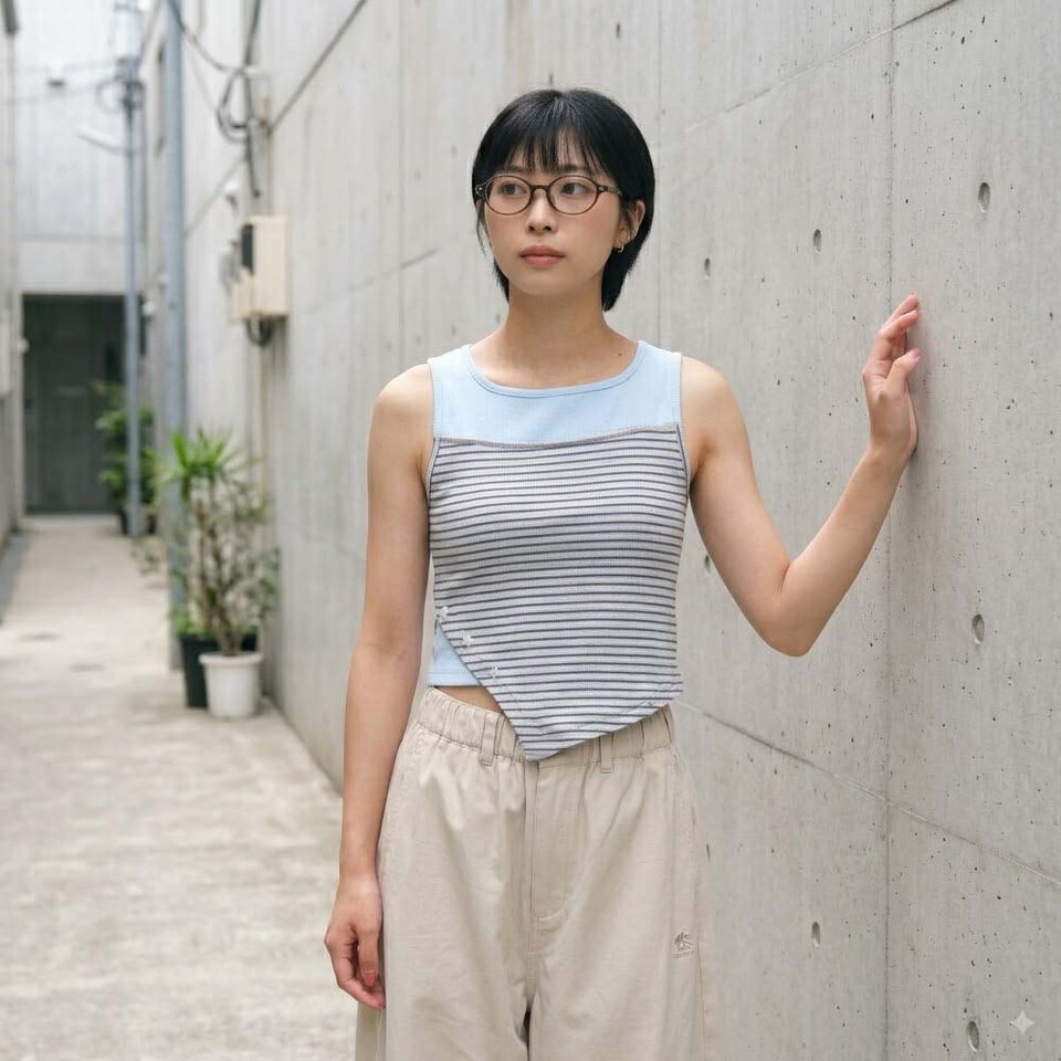 SAA0131-262 假兩件條紋拼接背心