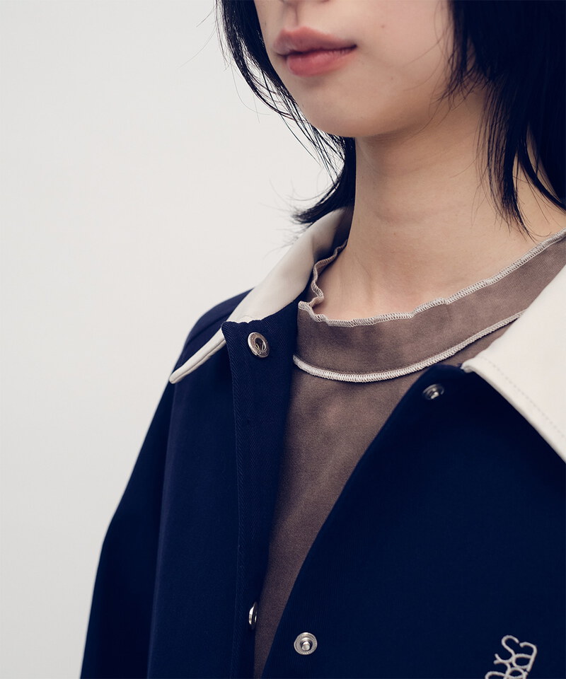 拼接領水洗棉外套