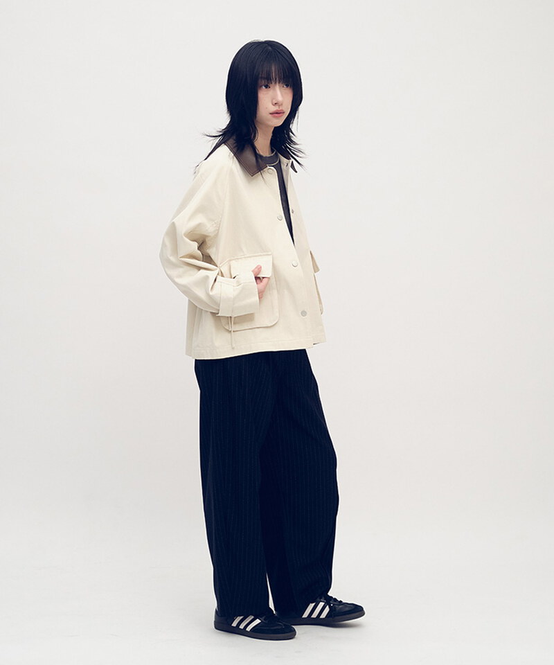 拼接領水洗棉外套