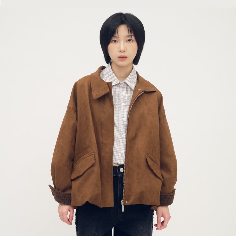 SAA1130-261 立領氣球下擺麂皮外套