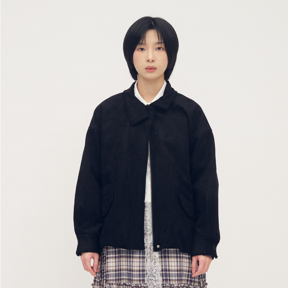 立領氣球下擺麂皮外套