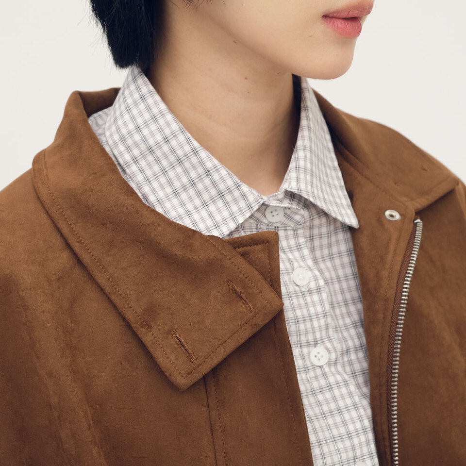 立領氣球下擺麂皮外套