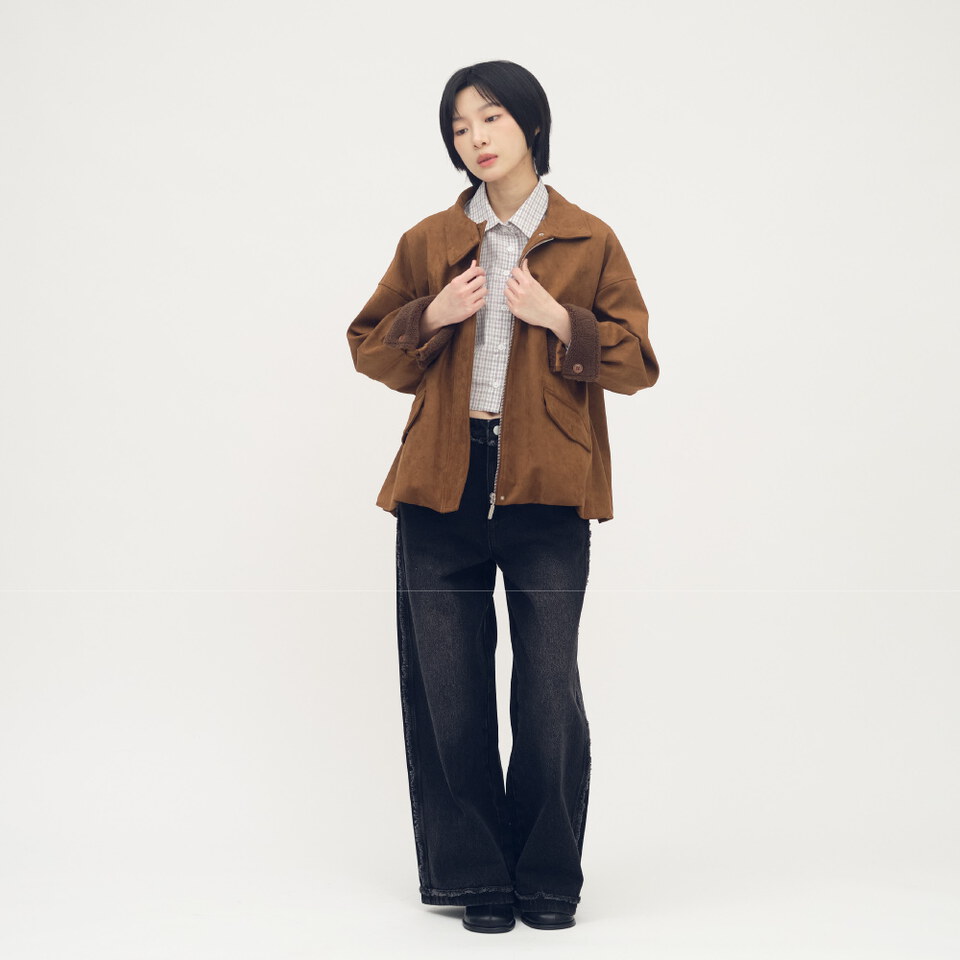 立領氣球下擺麂皮外套