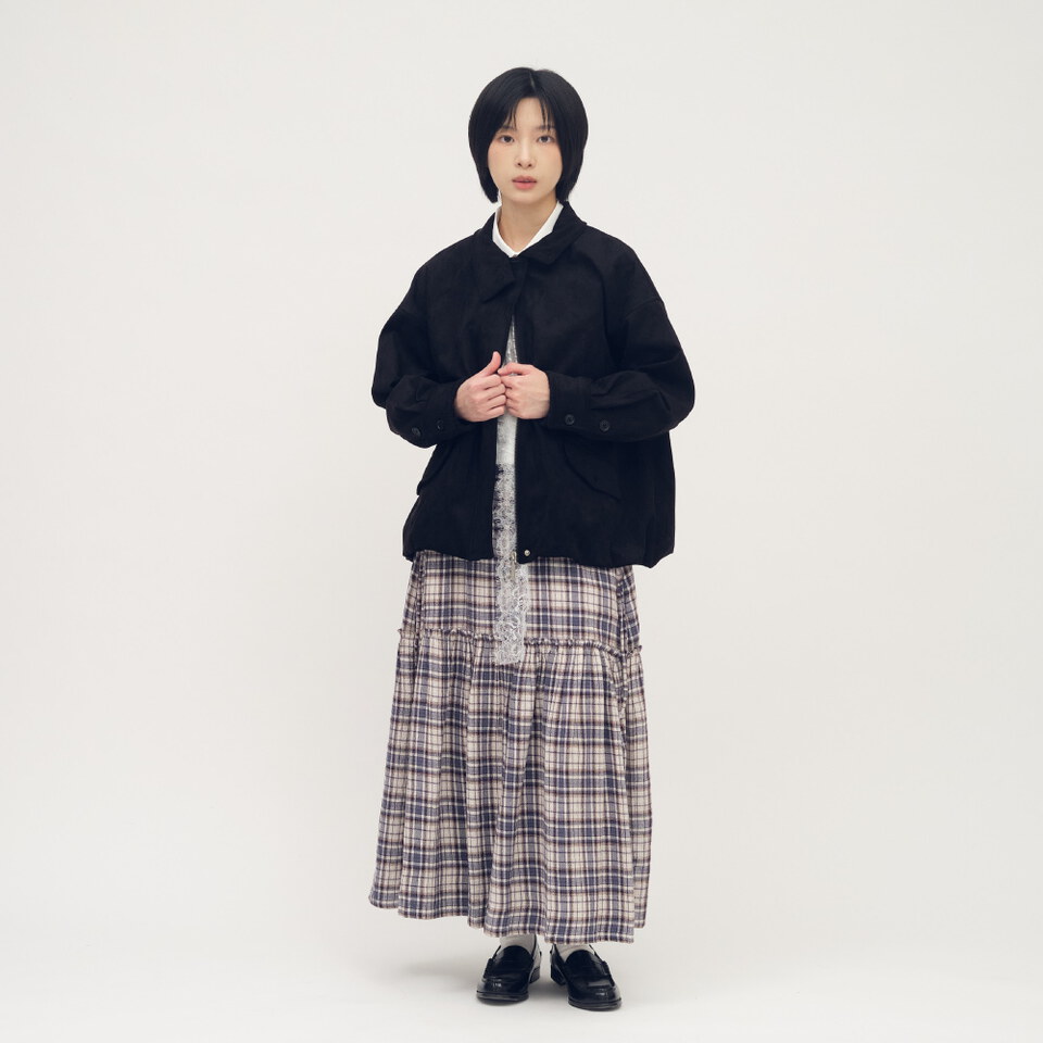 立領氣球下擺麂皮外套