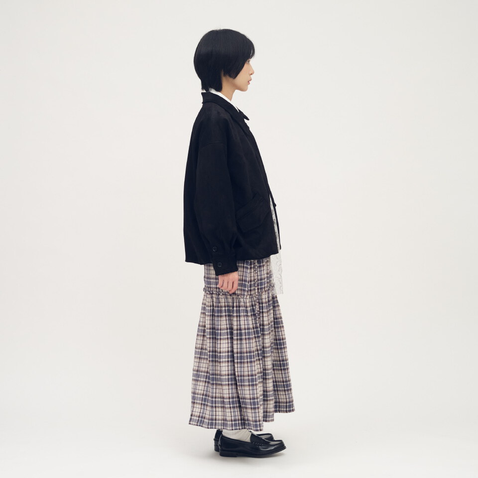 立領氣球下擺麂皮外套