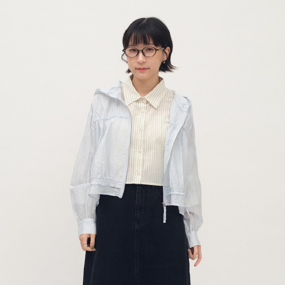 SAA1134-261 細褶透膚連帽罩衫