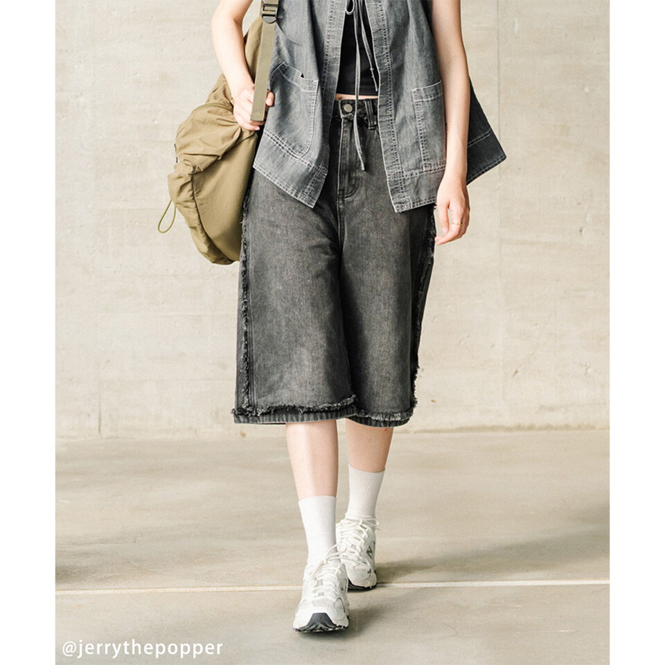 不收邊丹寧七分褲