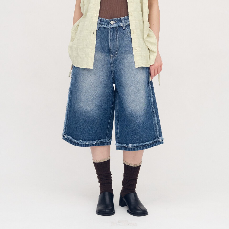 不收邊丹寧七分褲