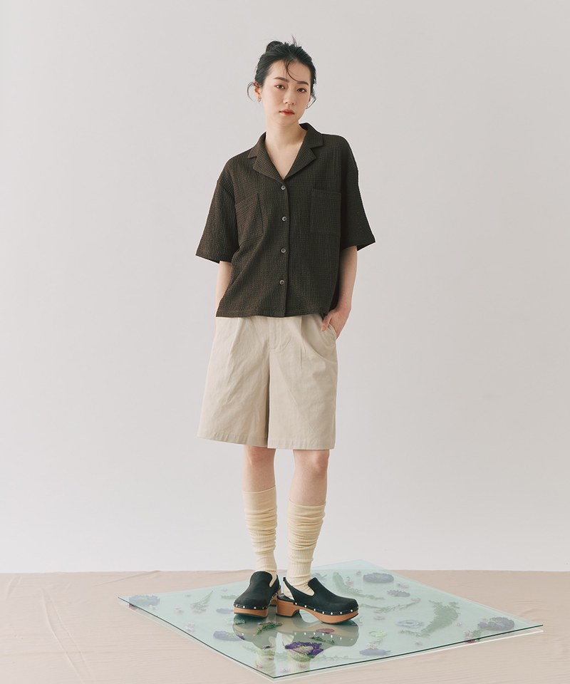 泡泡蕾絲短袖開襟襯衫