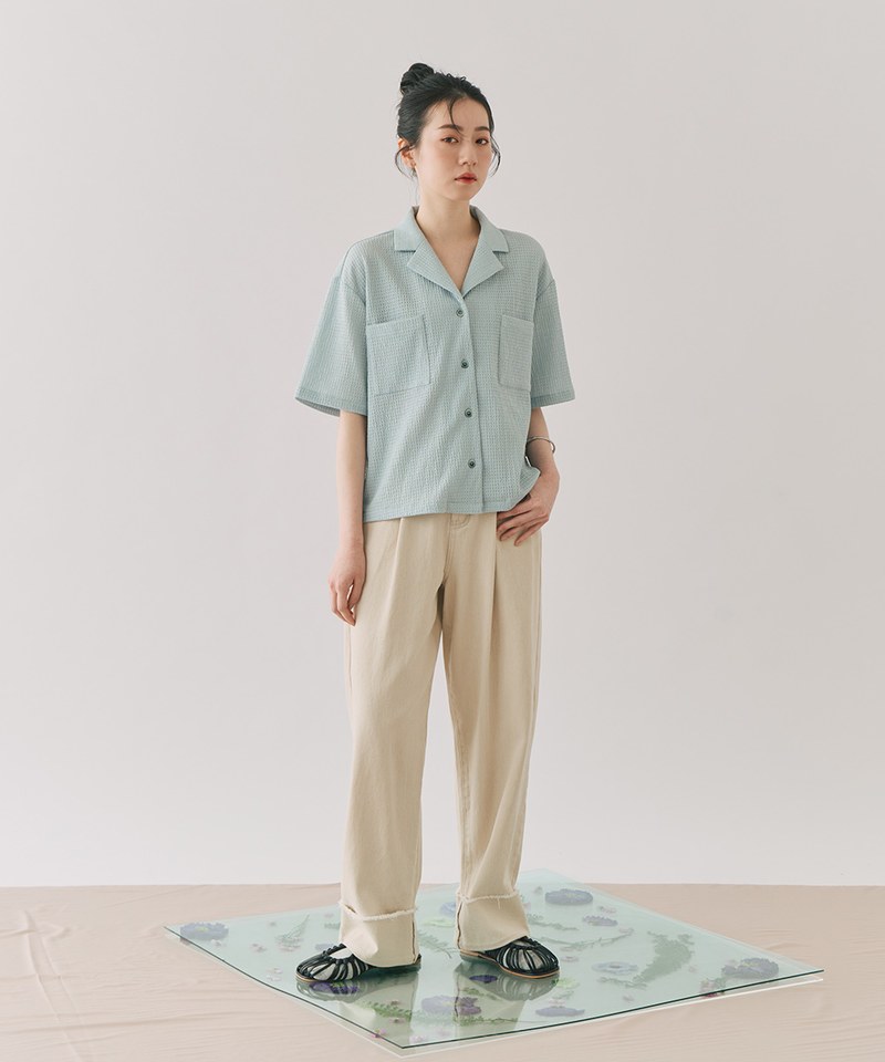 泡泡蕾絲短袖開襟襯衫