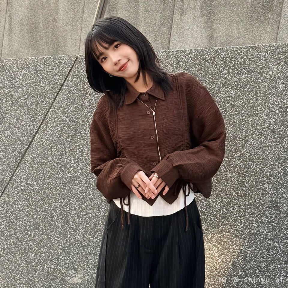 SAA3329-252 短版壓紋抽繩襯衫