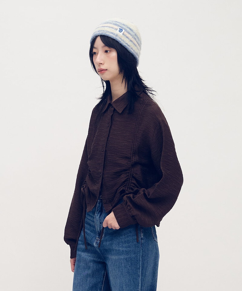 短版壓紋抽繩襯衫