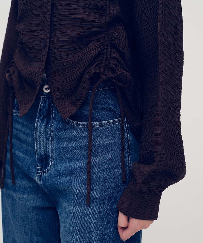 短版壓紋抽繩襯衫