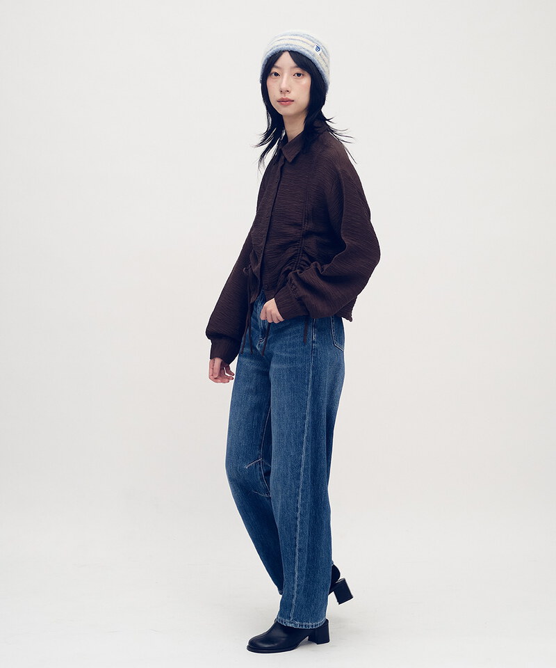 短版壓紋抽繩襯衫