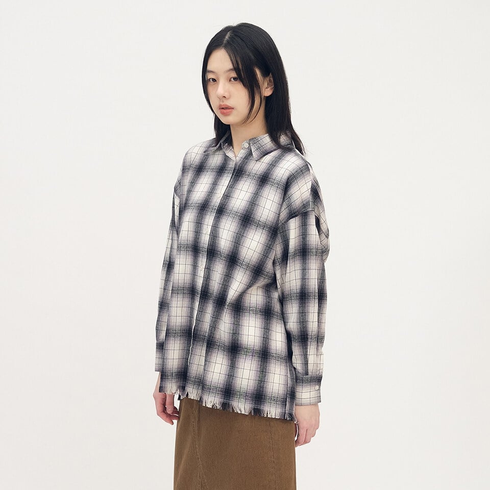 SAA3331-252 流蘇下擺格紋襯衫