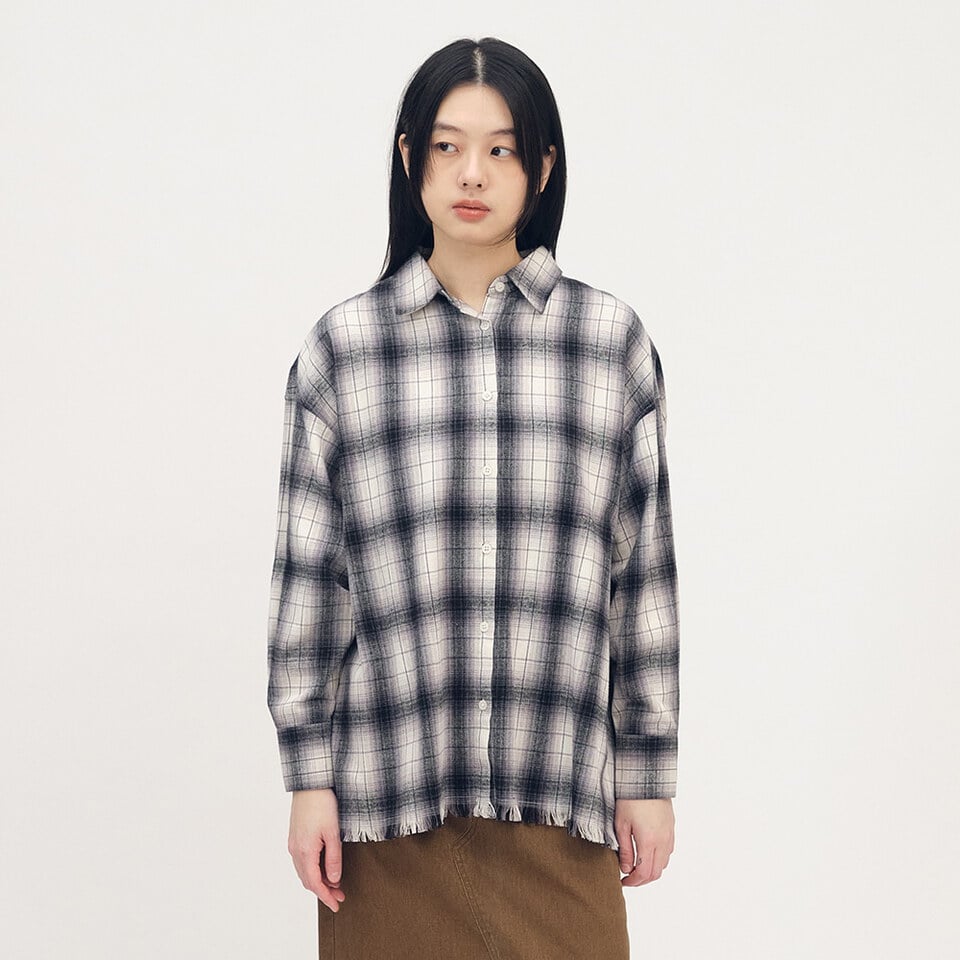 流蘇下擺格紋襯衫
