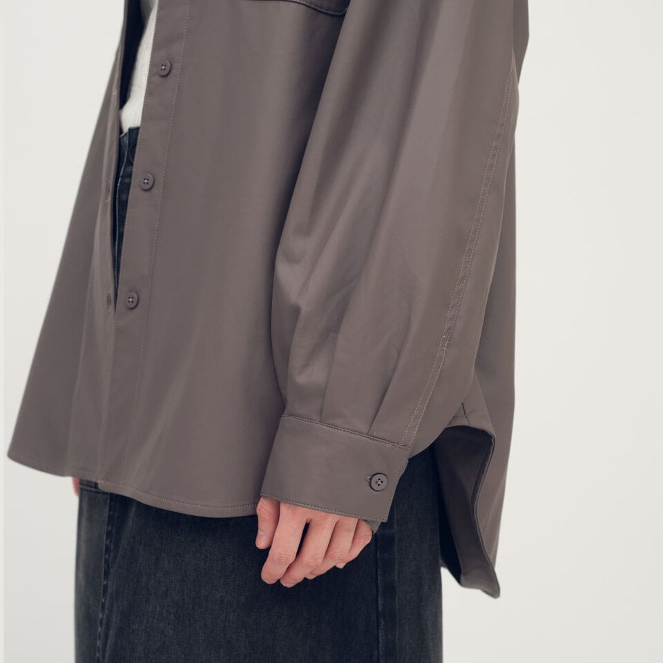 皮感大口袋襯衫