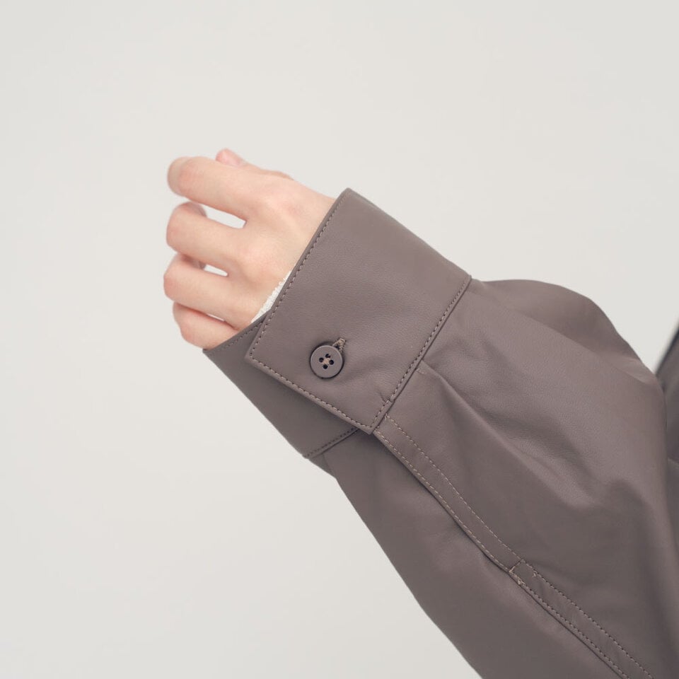 皮感大口袋襯衫