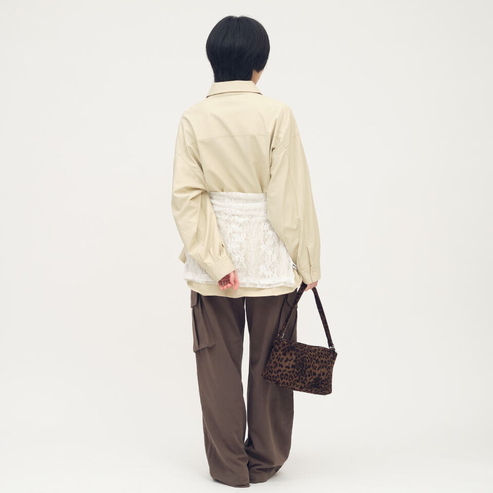 皮感大口袋襯衫