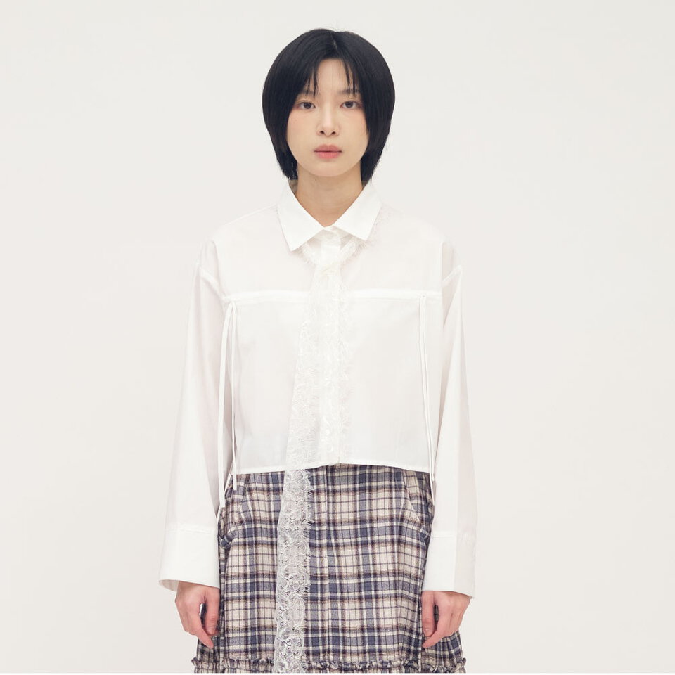 抽繩寬袖短版襯衫