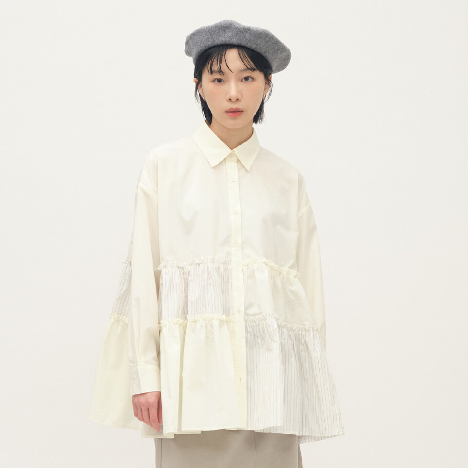 拼接細褶蛋糕襯衫