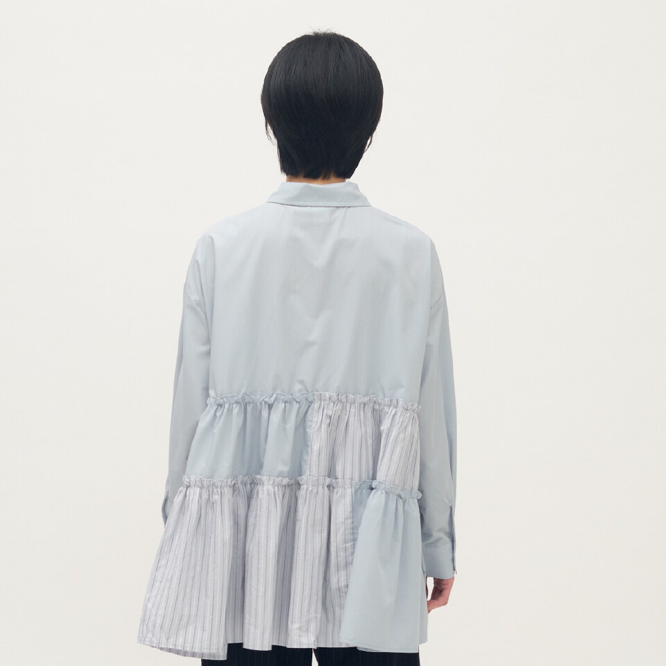 拼接細褶蛋糕襯衫